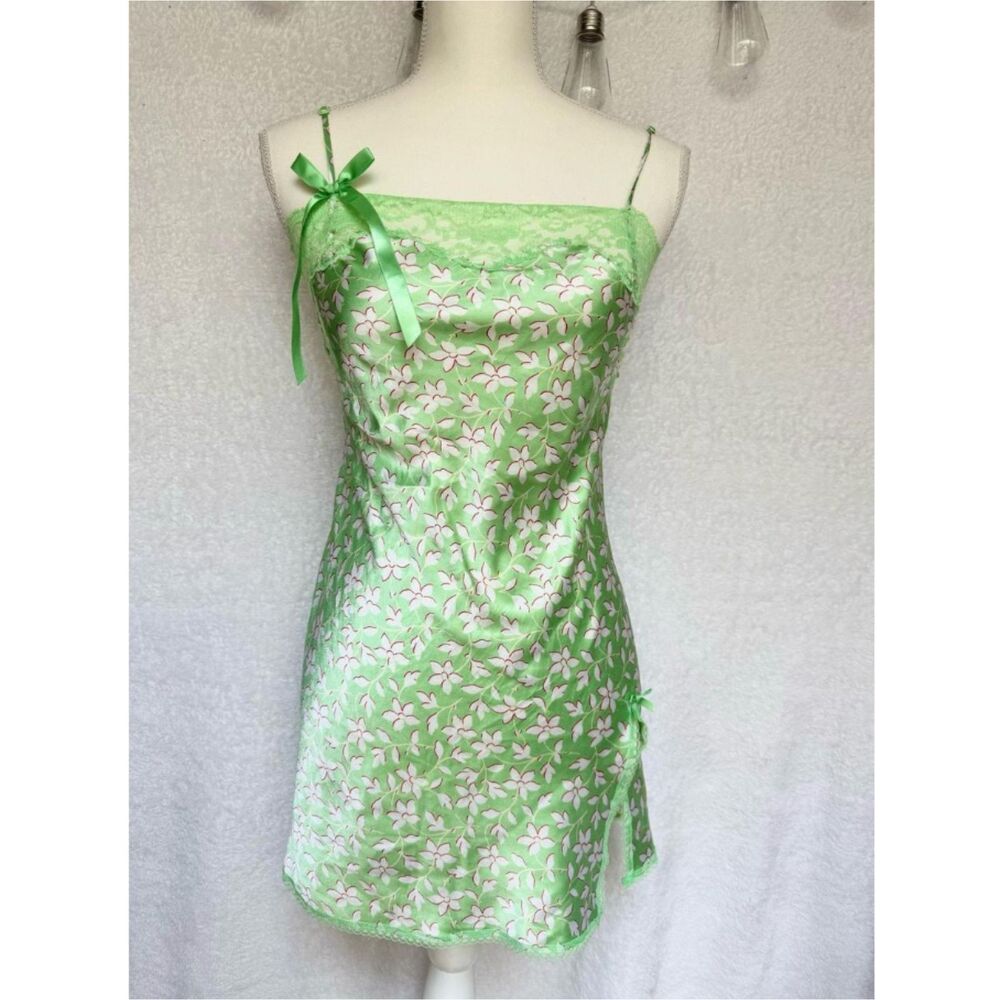 Victoria's Secret Women's Size XS Angel Slip Dress Green Pink Floral Satin